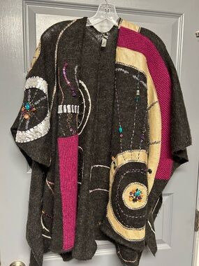 Chicos bohemian multi fabric, embroidered , jeweled, beaded, sequin cape. OS